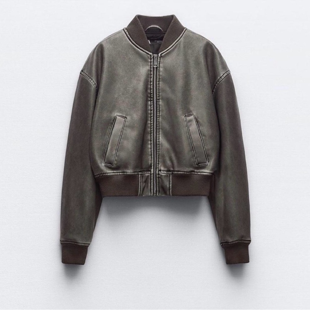 Zara leather bomber jacket